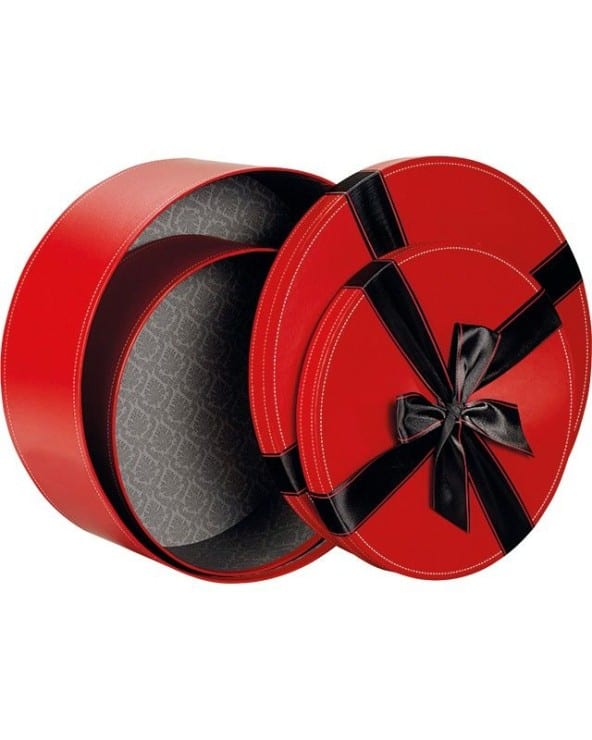Boîte ronde rouge noeud en satin noir petit modèle